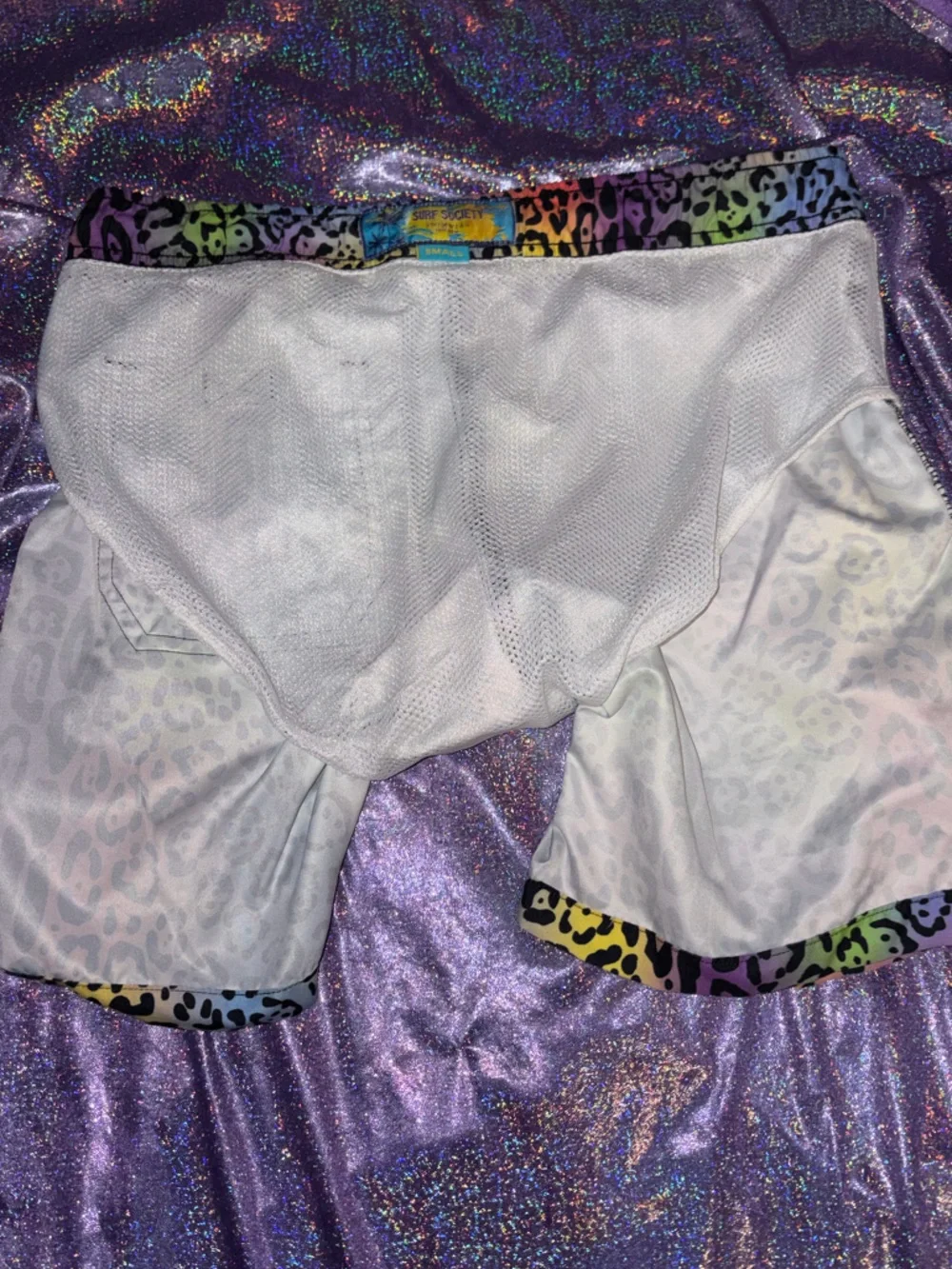 Mens Neon Animal Print Swim Trunks